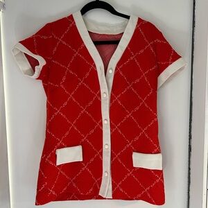 Vintage Red Short Sleeve Tunic with Cream Trim